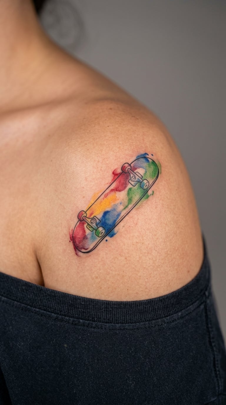 Watercolor Rainbow Skateboard