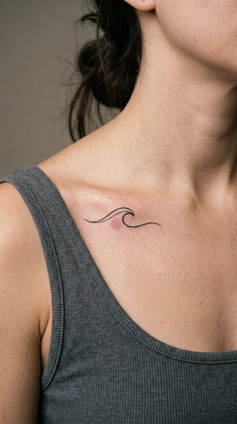 Black Ink Wave With a Single Blush Pearl