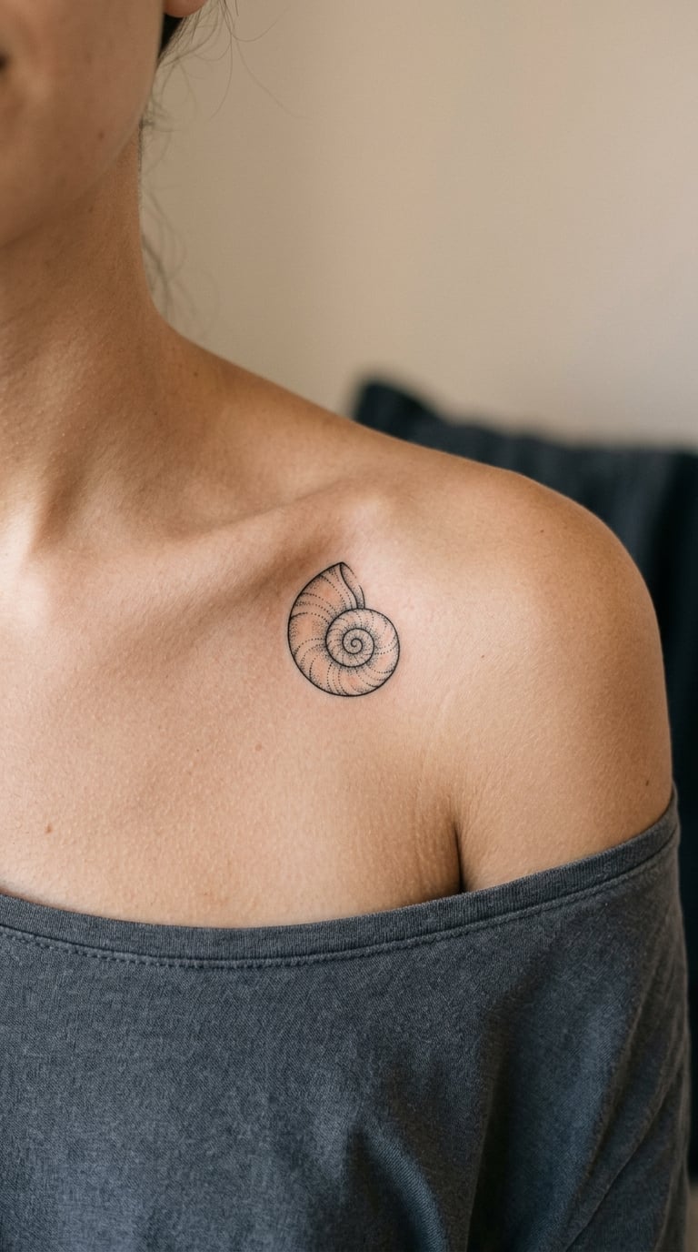 Tiny Spiral Shell With Natural Beadwork