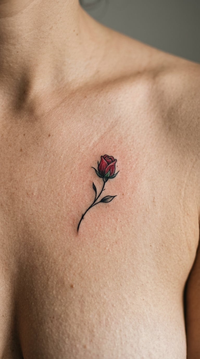 Small Rosebud in Red Ink Above the Heart