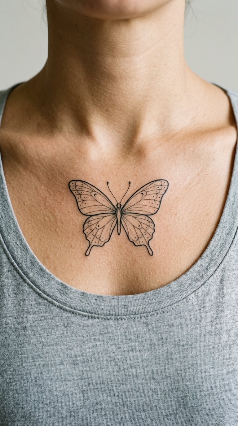 Minimalist Butterfly With Open Black Linework