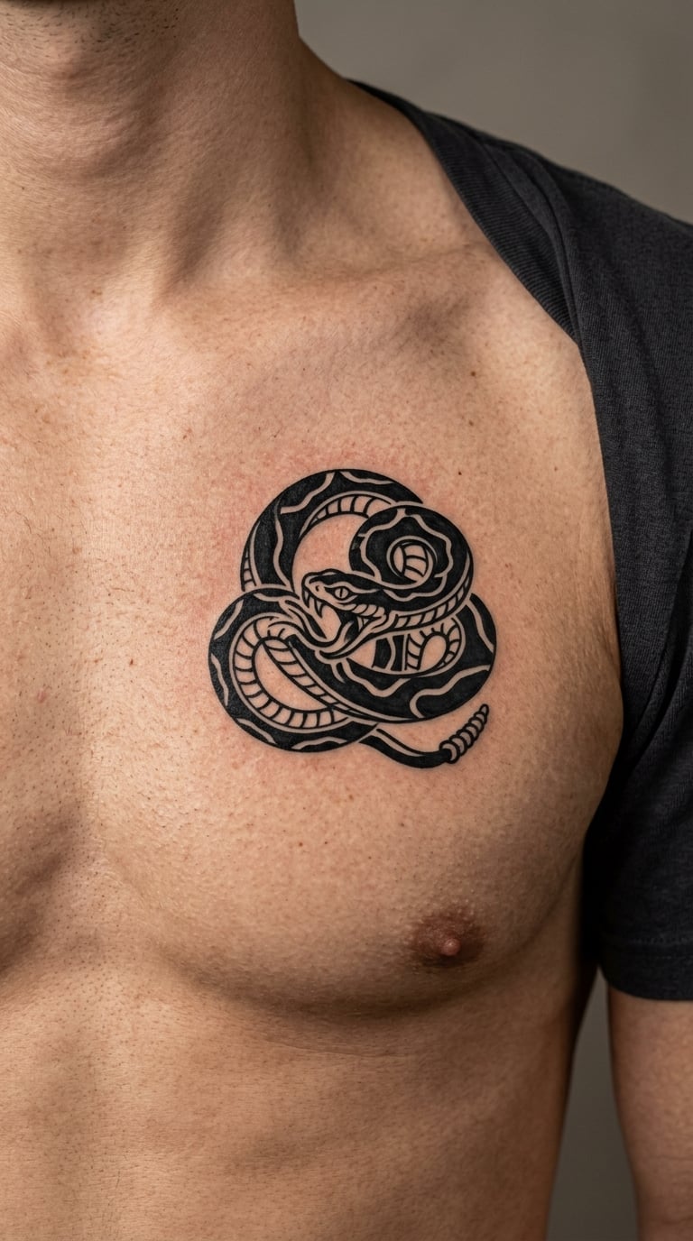 Minimal Coiled Snake in Blackwork