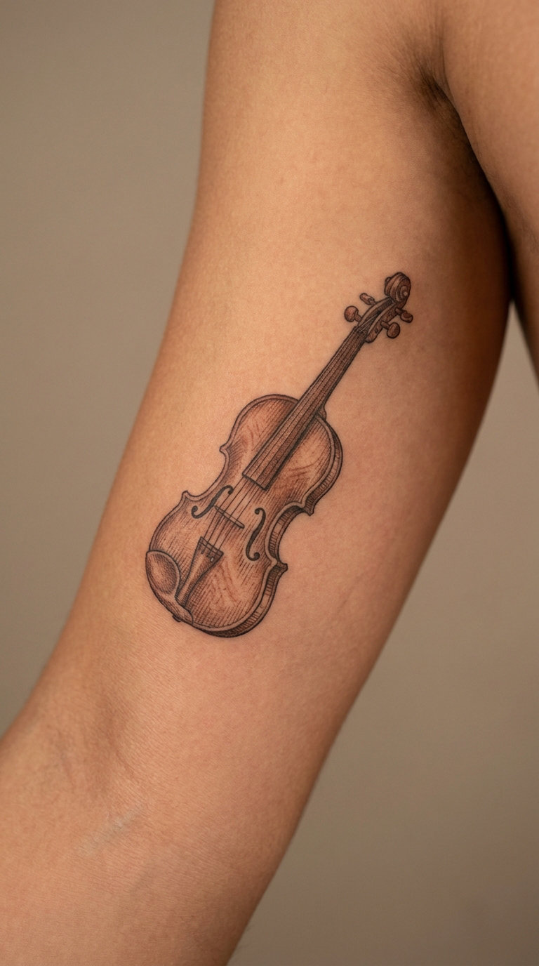 Vintage Violin Engraving on the Bicep