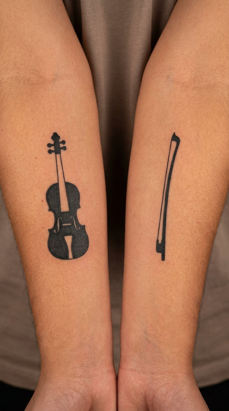 Violin and Bow Matching Pieces on the Forearm