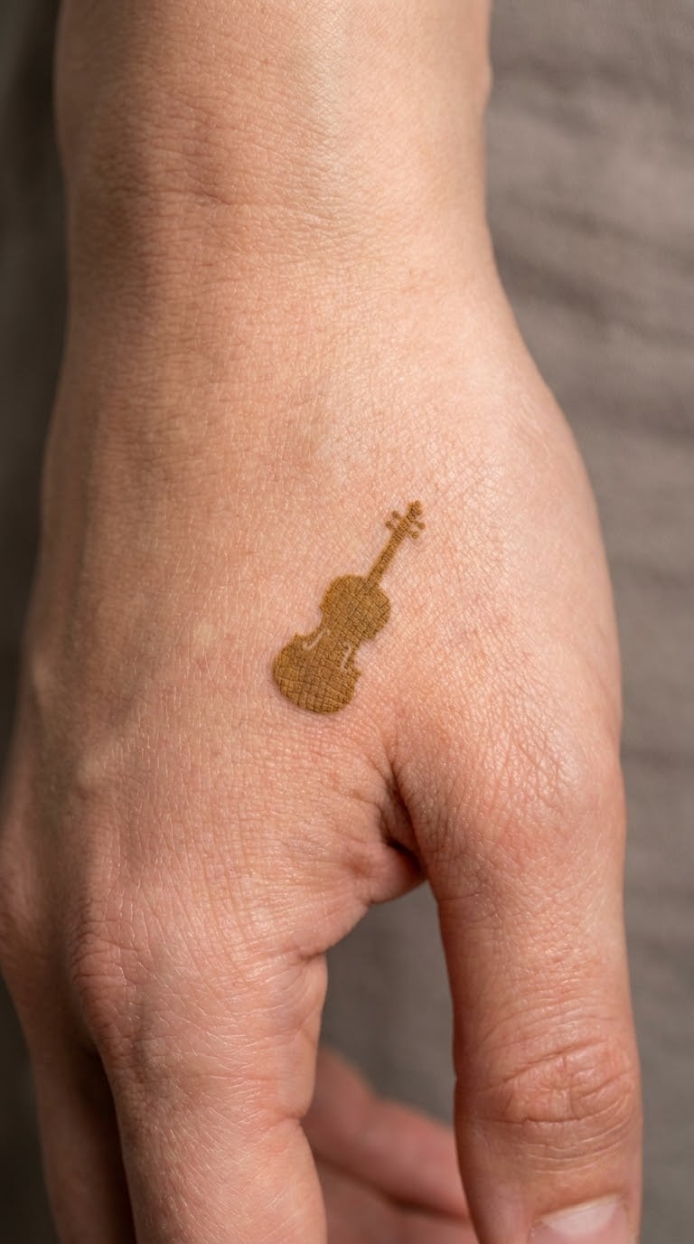 Gold Violin on the Back of the Hand