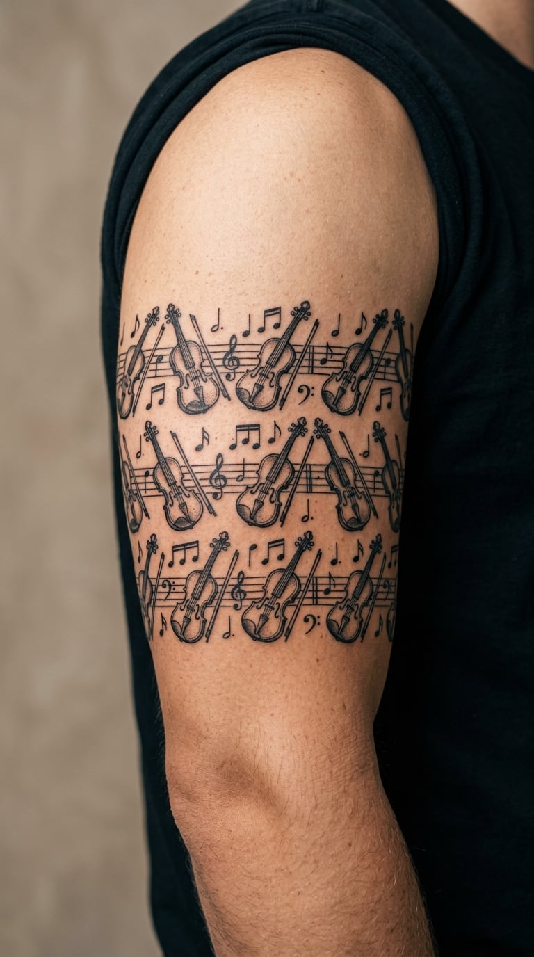 Violin Sheet-Music Pattern on the Upper Arm