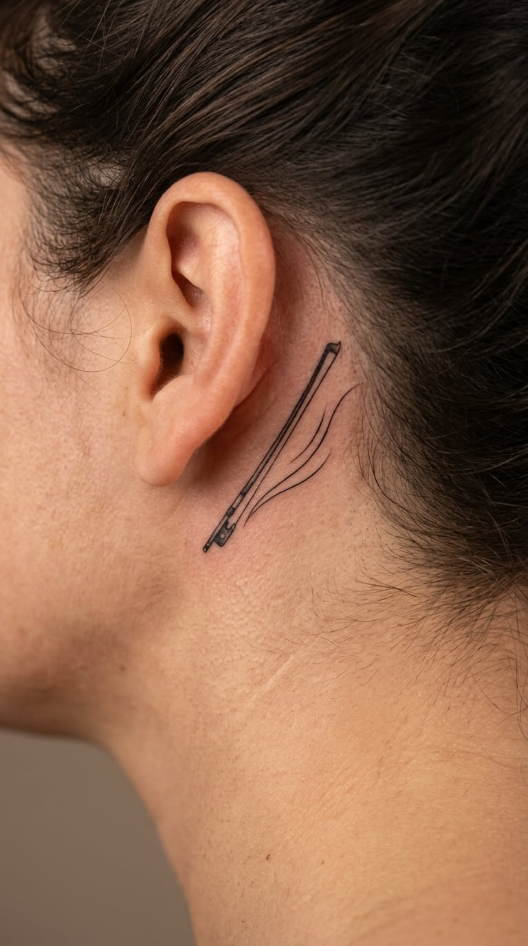 Expressive Bow-Only Tattoo Behind the Ear