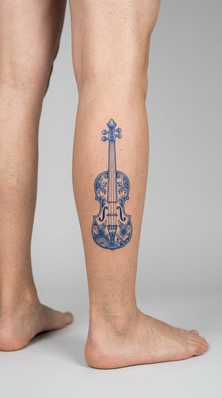 Blue Ceramic-Style Violin on the Calf