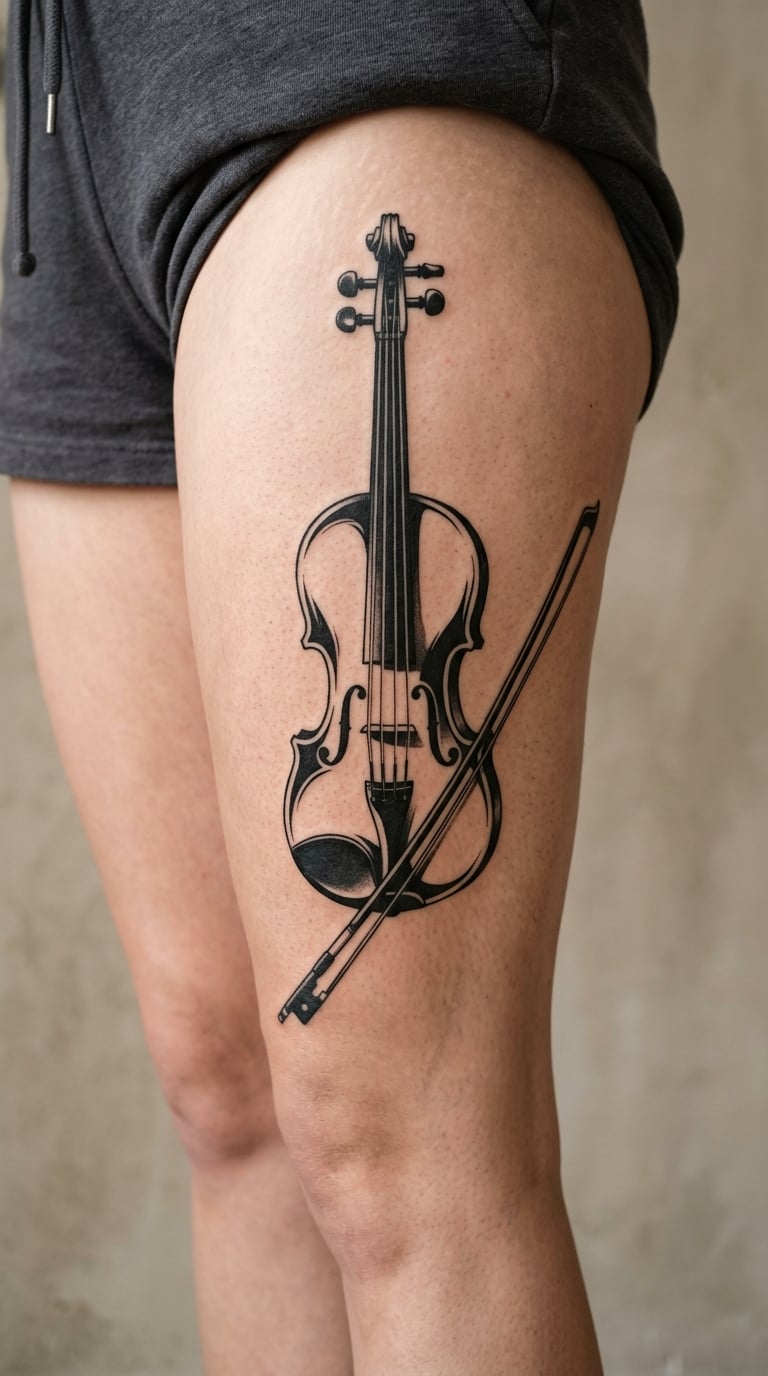 Large Blackwork Violin Composition on the Thigh