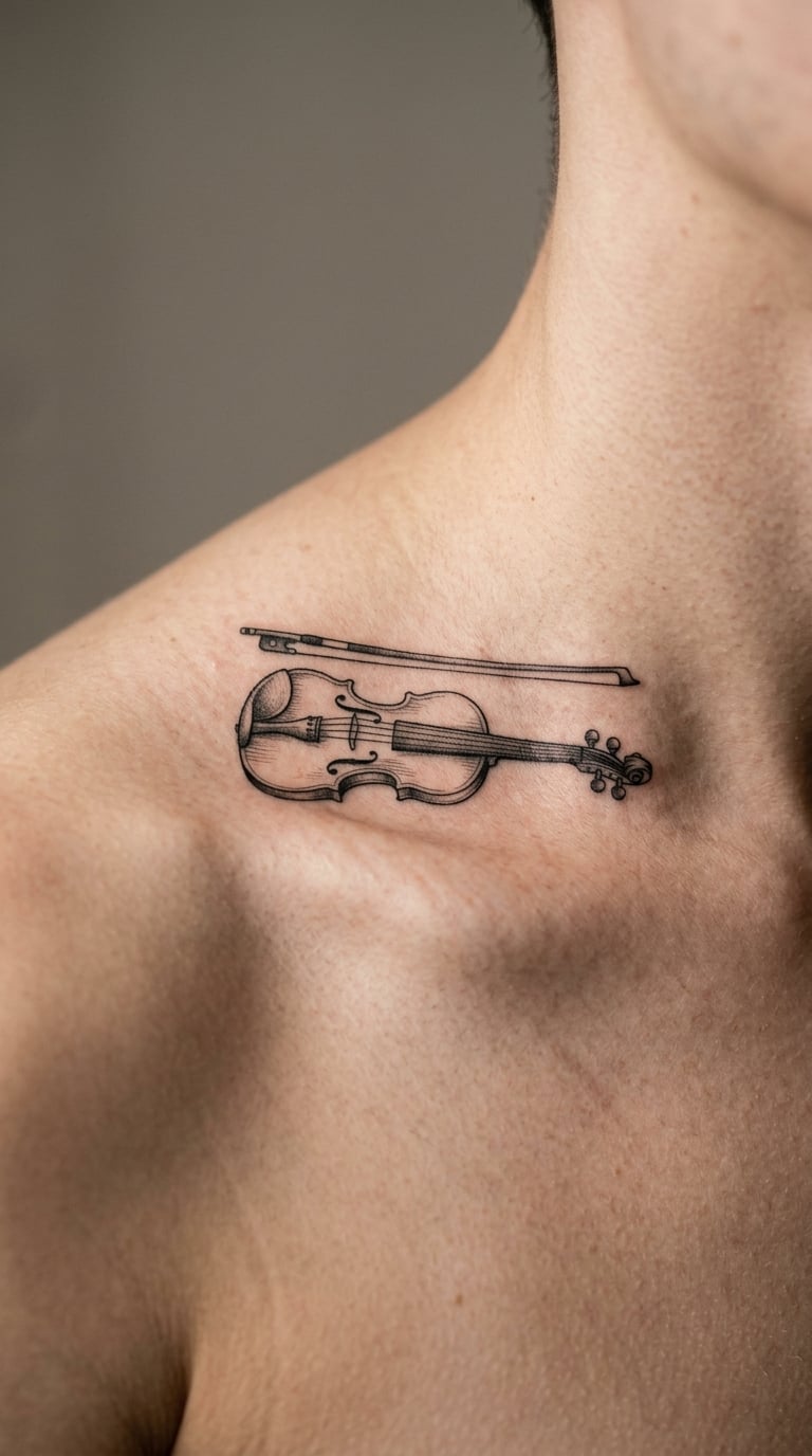 Bowed Violin Across the Collarbone