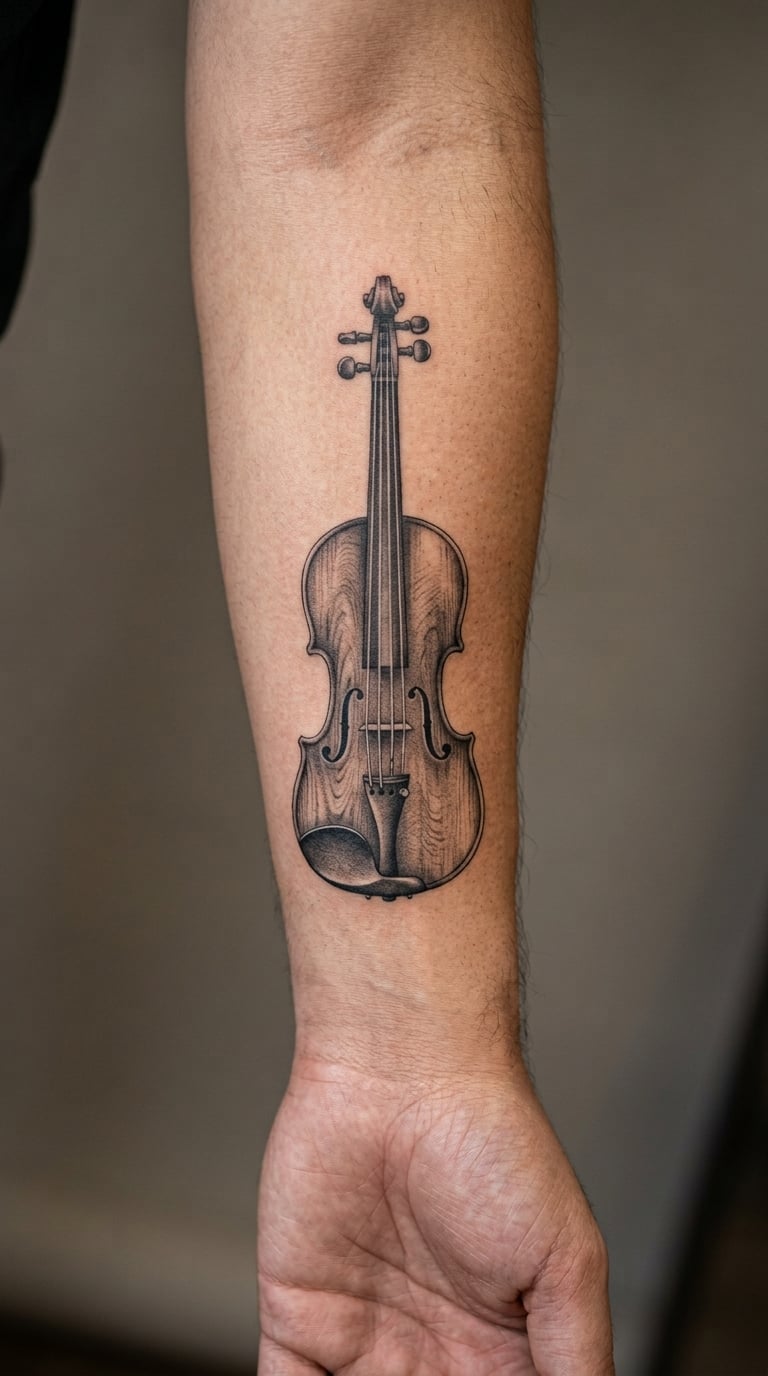 Realistic Violin Portrait on the Forearm
