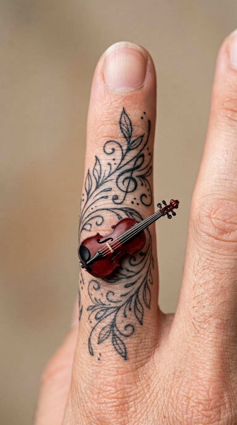 Micro-Realism Violin on the Finger