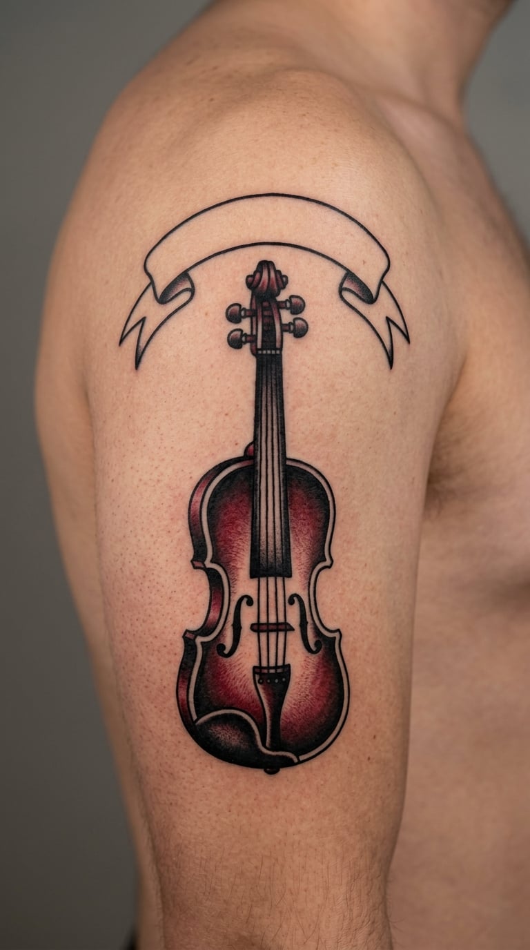 Traditional Violin and Banner on the Upper Arm
