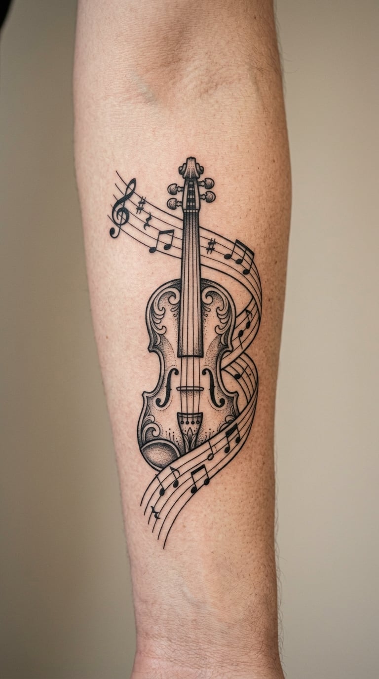 Blackwork Violin Split by Musical Staff