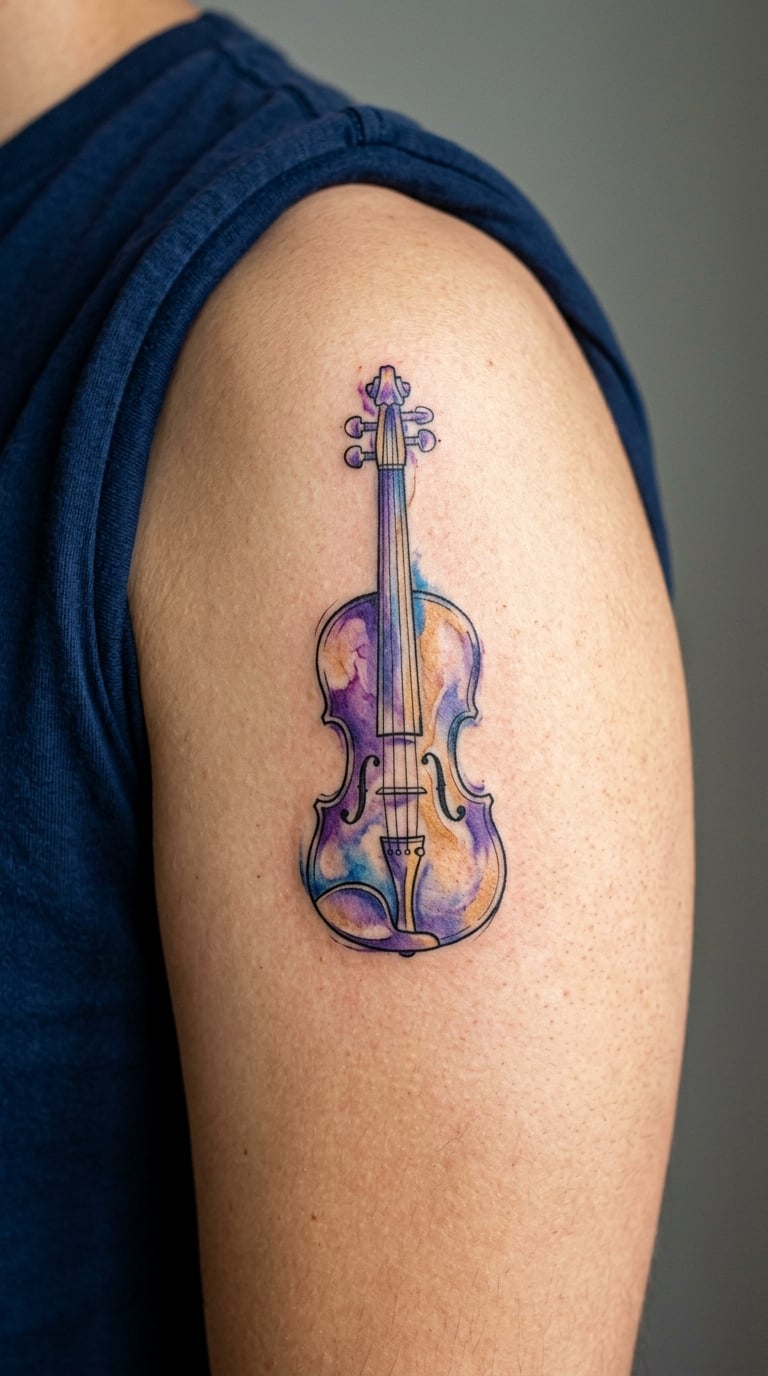 Watercolor Violin on the Shoulder