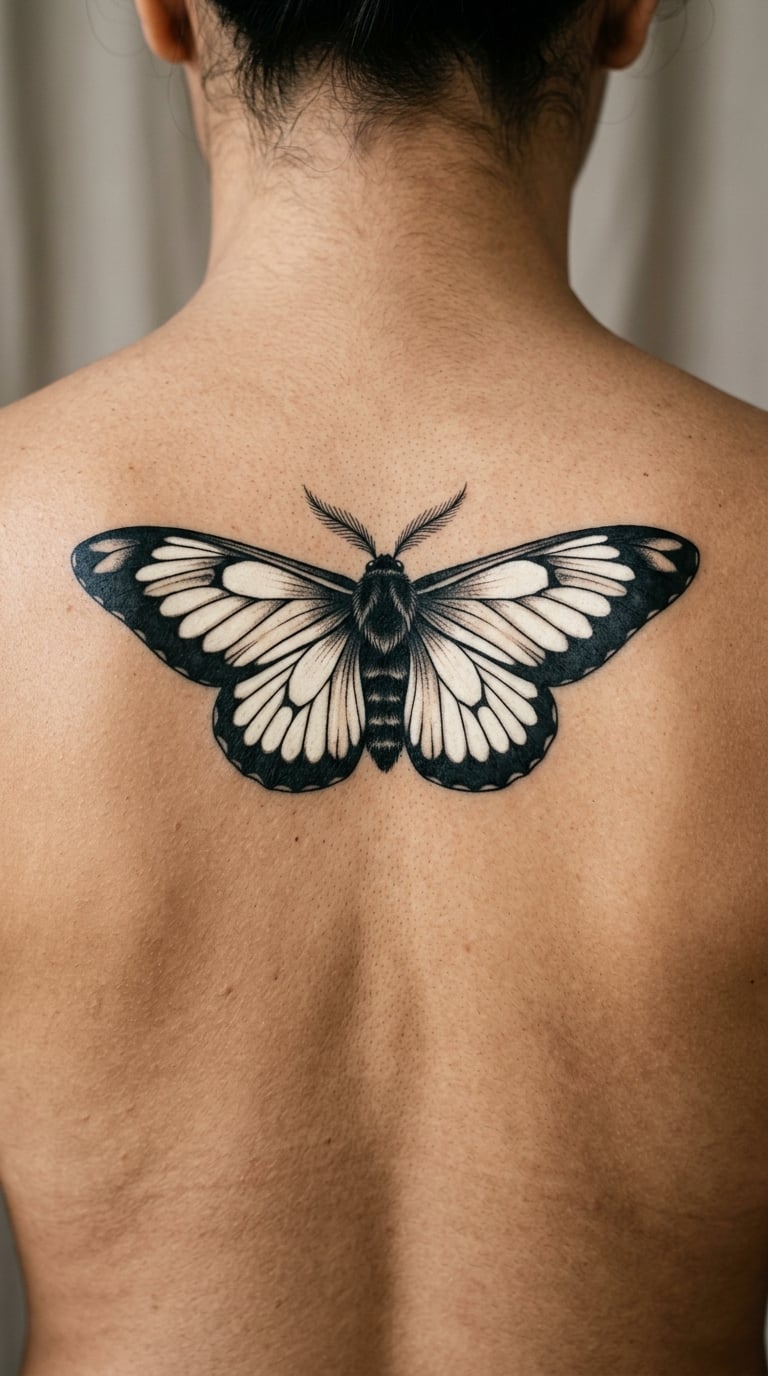 Black Moth with Luminous White Wings