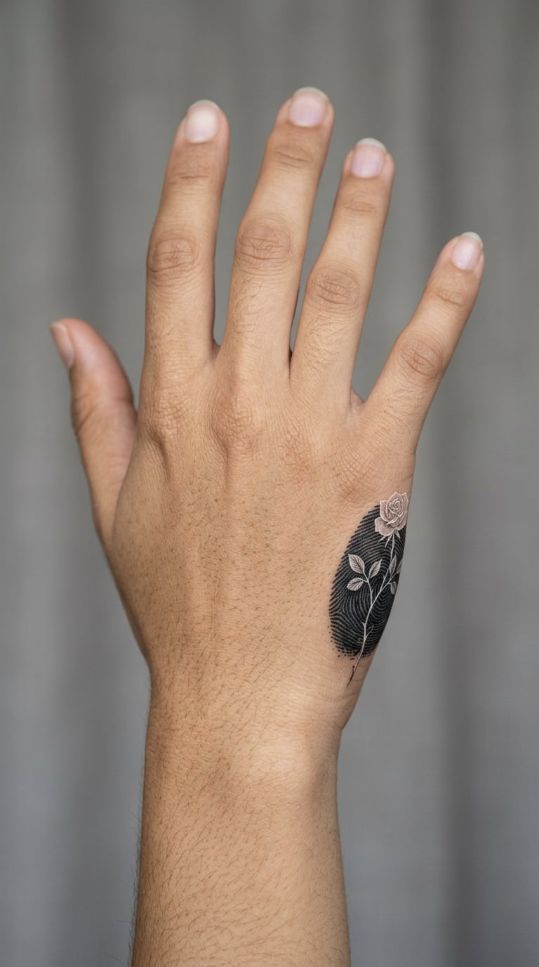 White Rose Climbing a Black Fingerprint