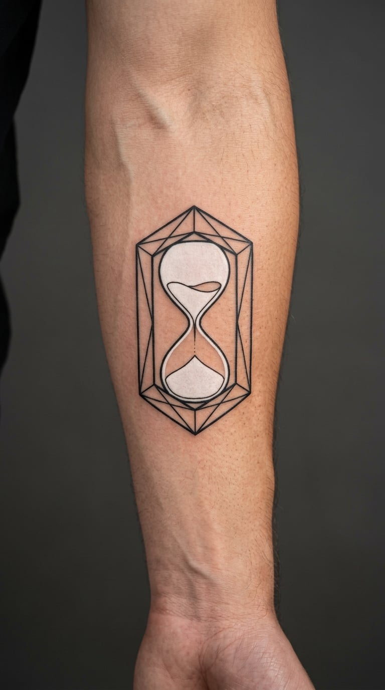 White Hourglass Inside a Black Geometric Frame