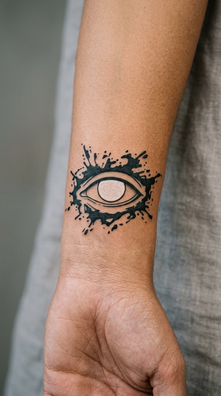 Minimalist White Eye in a Black Ink-Splash Frame