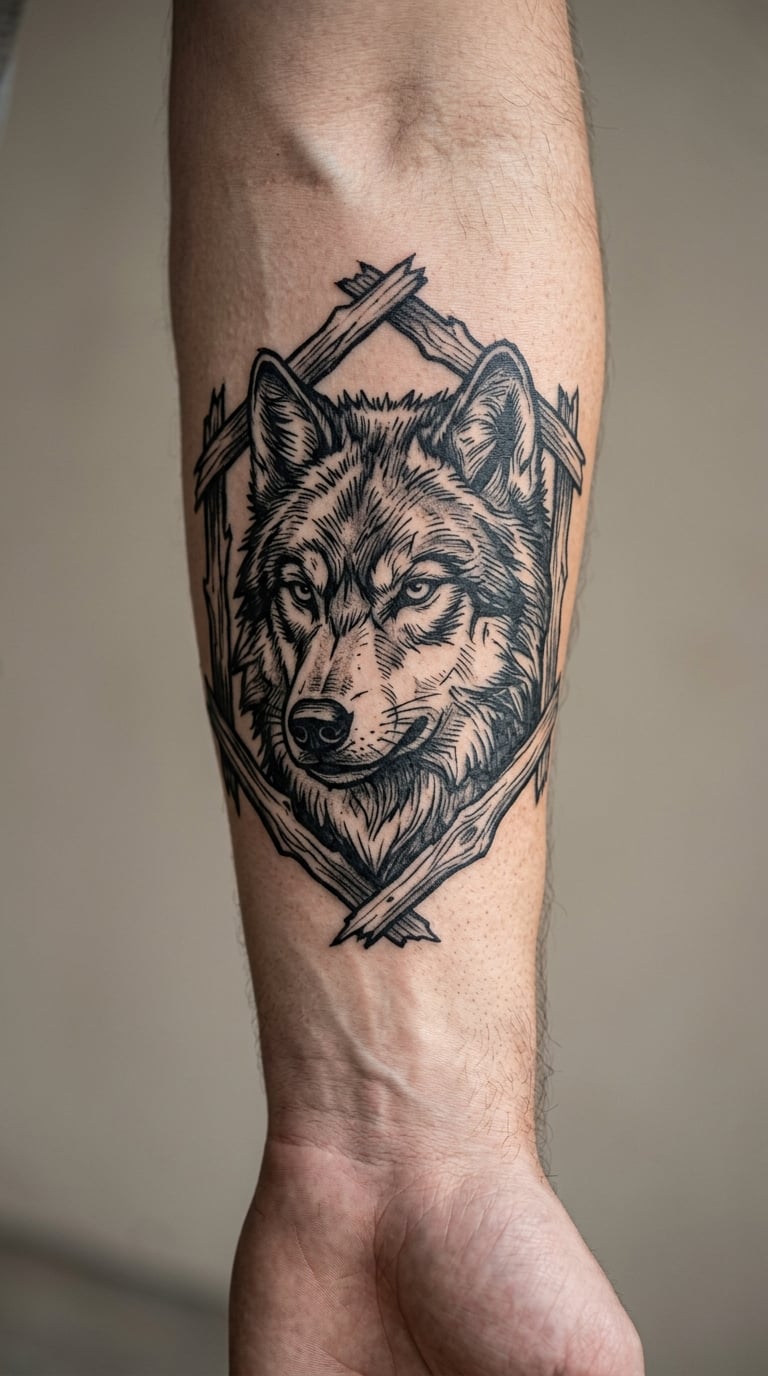 Bold Wolf in a Timber Frame