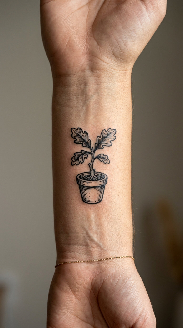 Oak Seedling in a Buried Pot