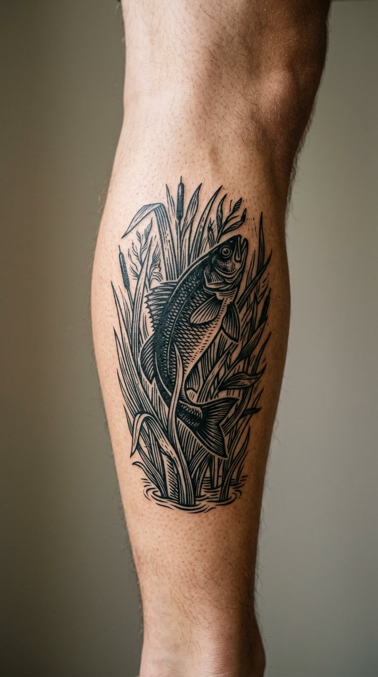 Fish Swimming Through Reeds