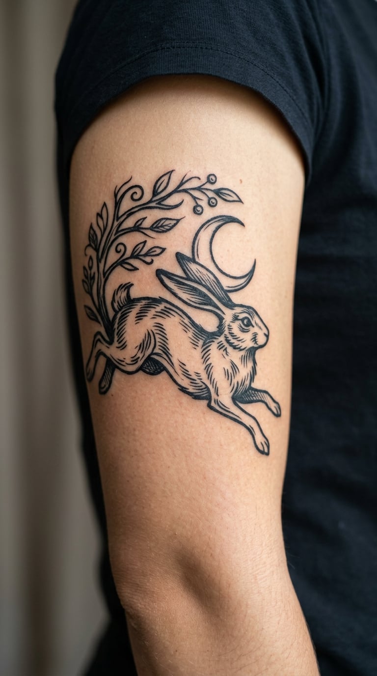 Crescent Rabbit in a Woodland Frame