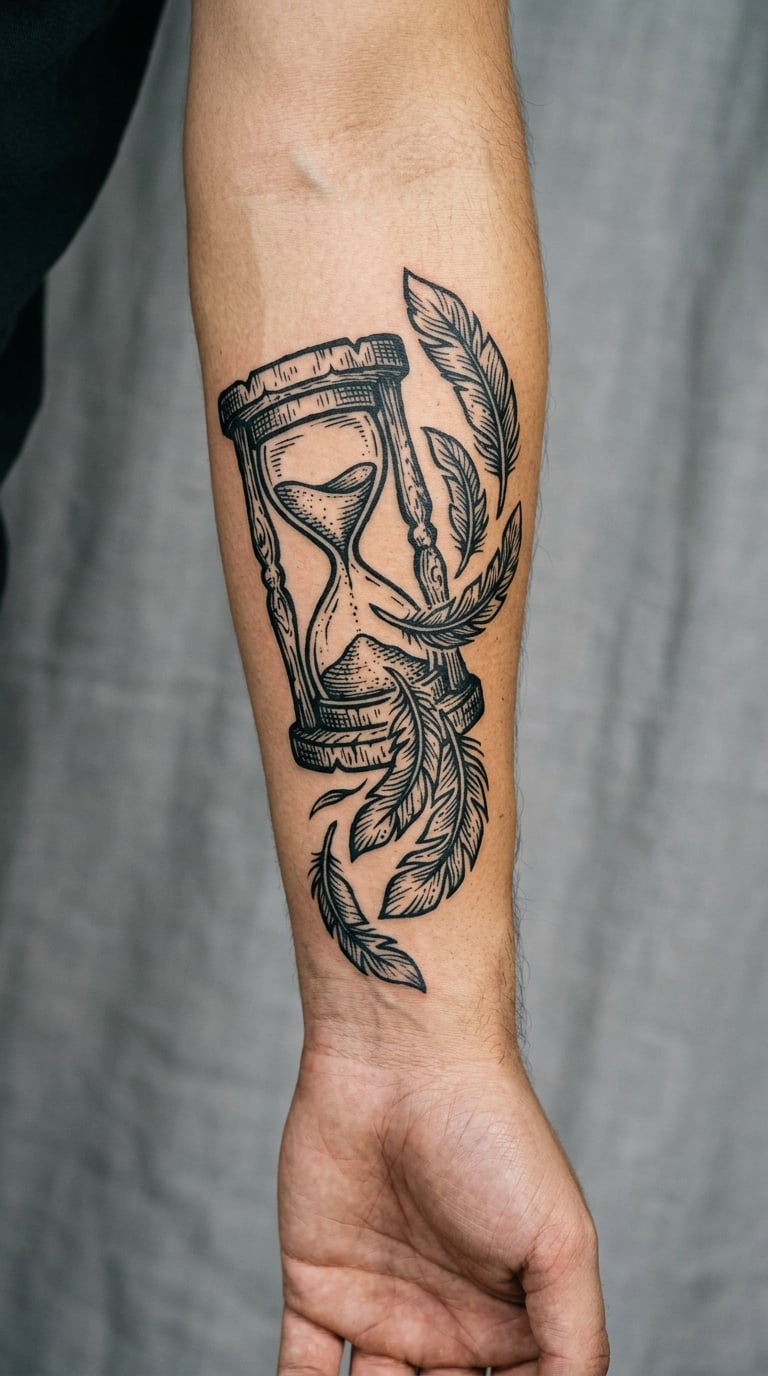 Hourglass Filled with Falling Feathers