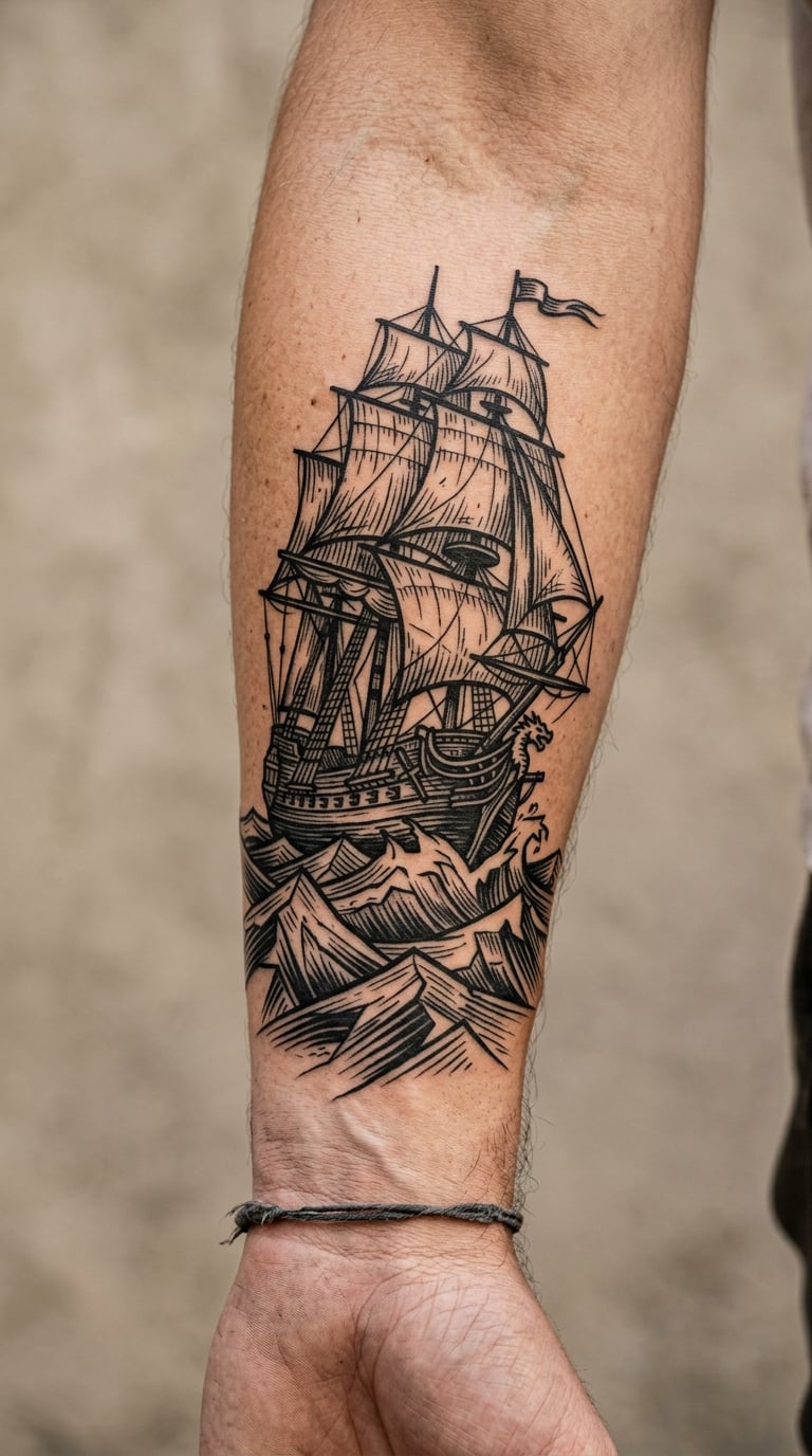 Ship Sailing Through Rough Waves