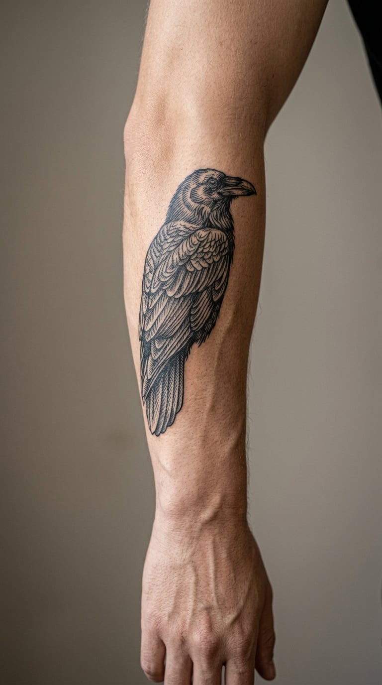 Blackwork Raven in Profile