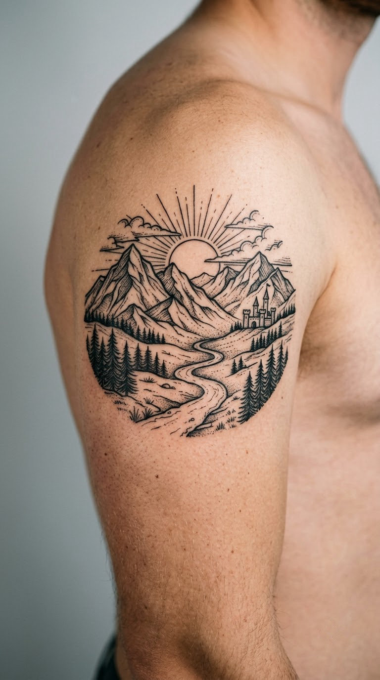 Mountain and Sunrise Sleeve Panel