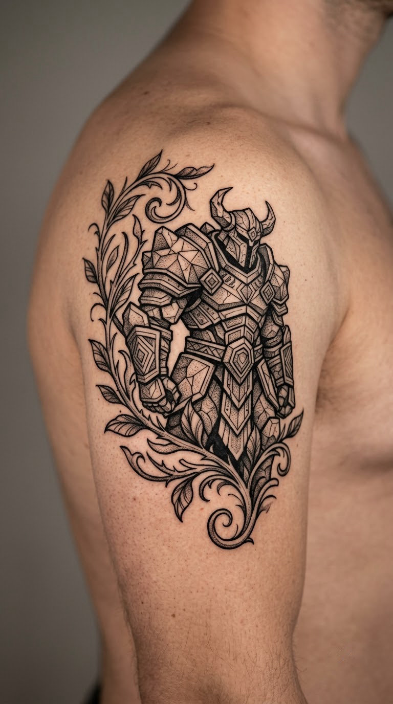 Guardian Statue in Blackwork
