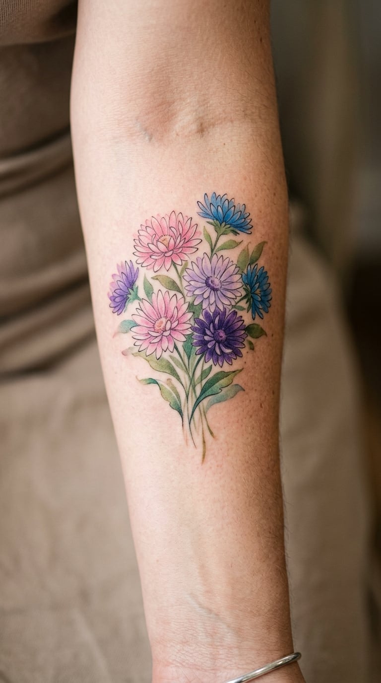 Watercolor Aster Bouquet