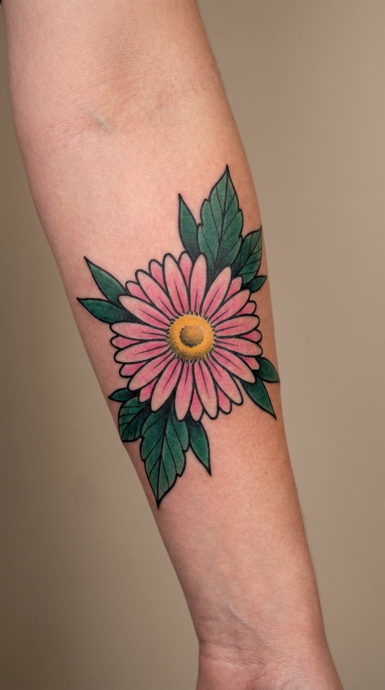 Traditional Pink Aster With Green Leaves