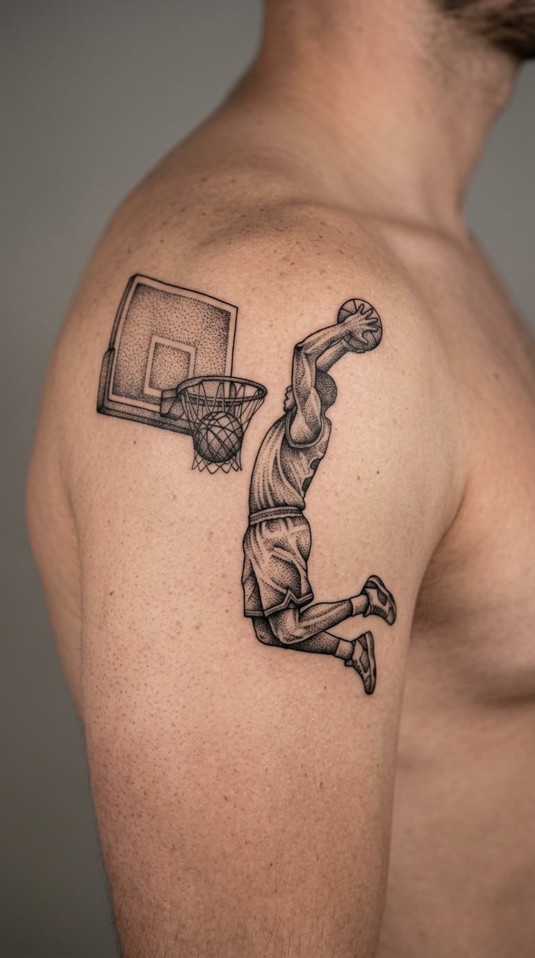Basketball Player Dunk in Dotwork