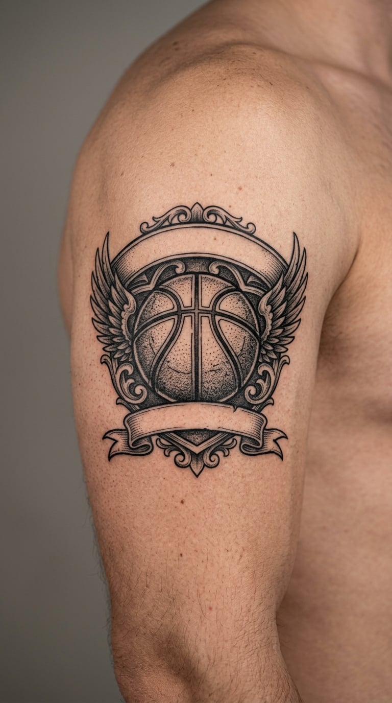 Vintage Blackwork Basketball Badge