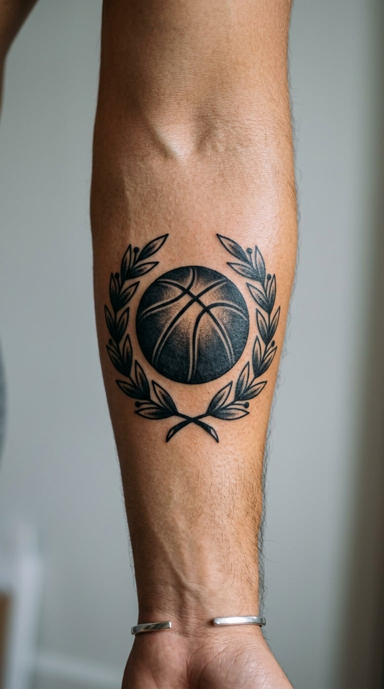 Basketball and Laurel Wreath