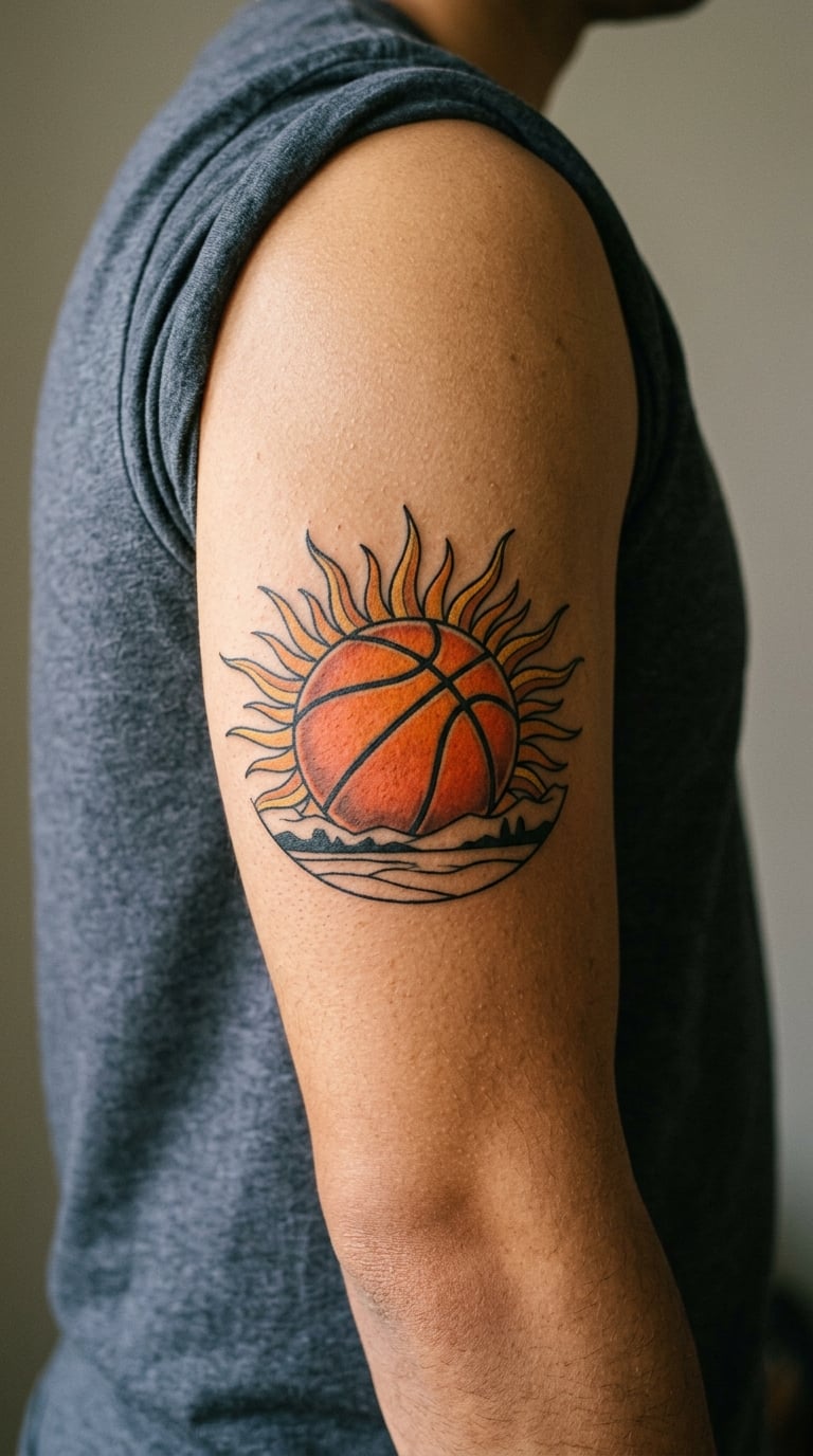 Retro Basketball Sunburst