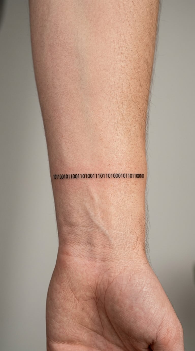 Minimalist 8-Bit Zero-and-One Wrist Tattoo