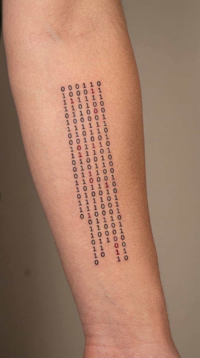 Red Ink Binary Highlight Tattoo