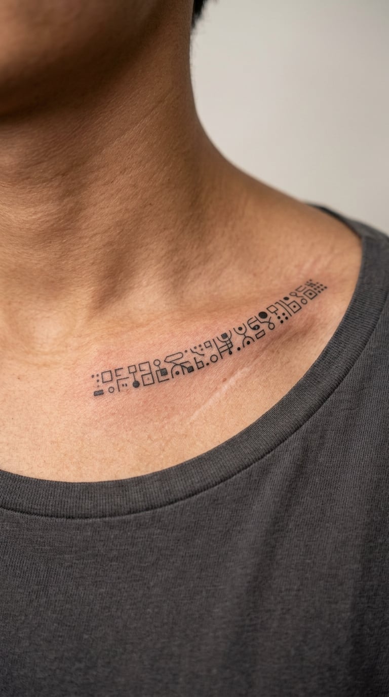 Binary Code Ribbon at the Collarbone
