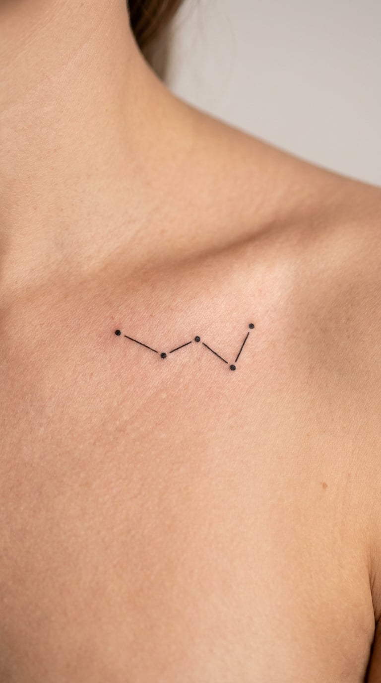 Fine-Line Cassiopeia Constellation on the Collarbone