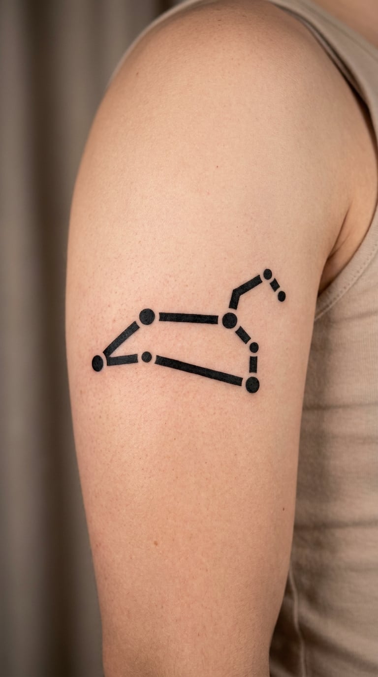 Leo Constellation in Blackwork on the Shoulder