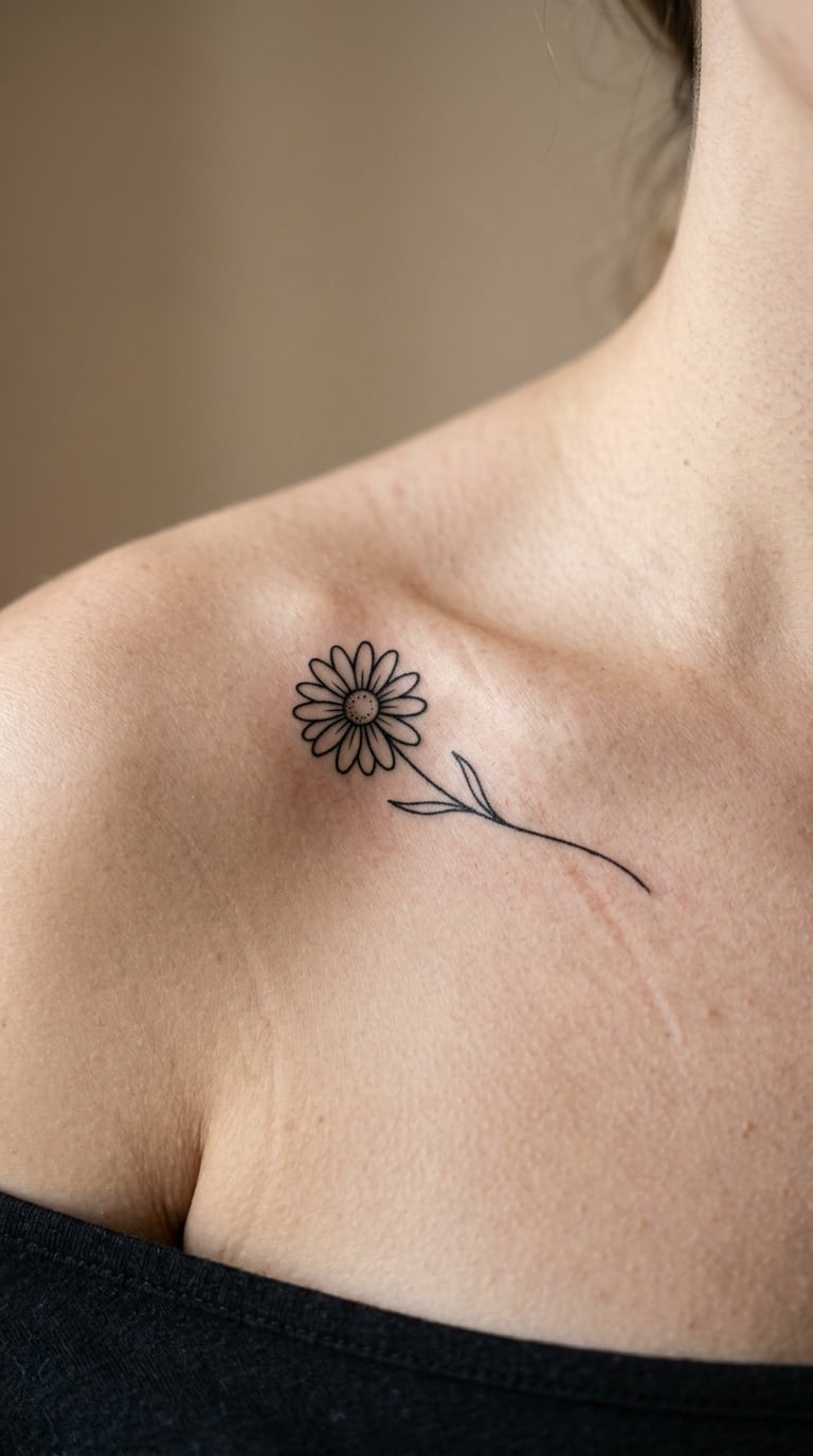 Single Daisy Bloom on the Collarbone