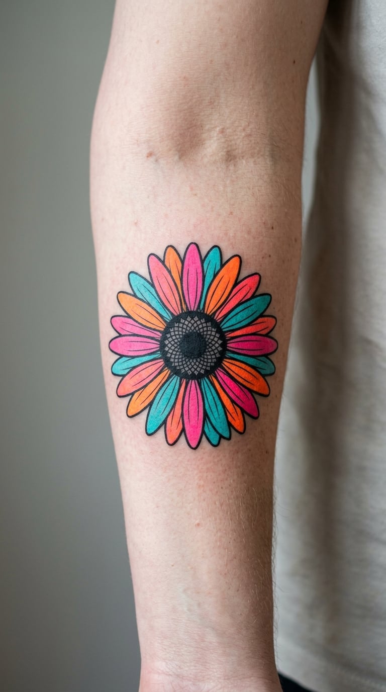 Neon Daisy on the Forearm