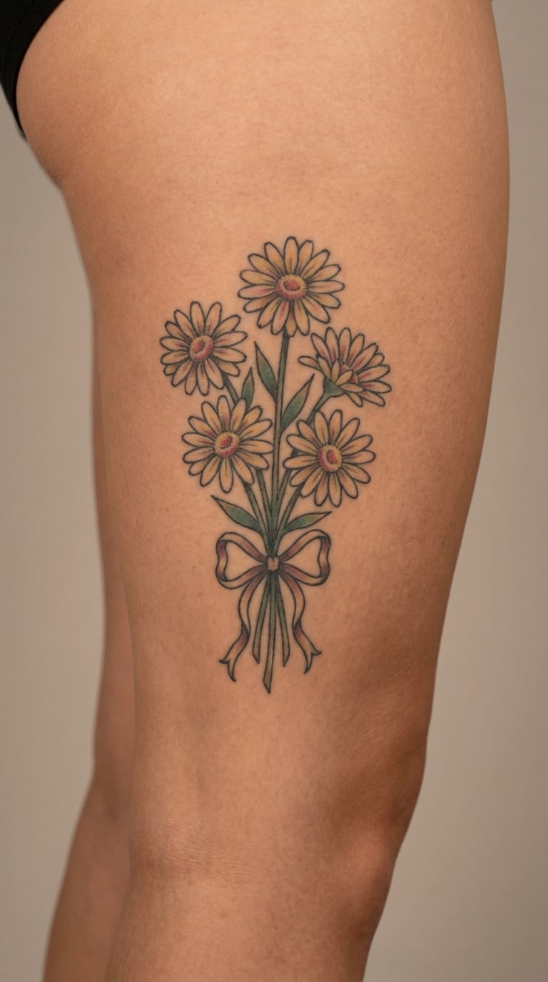 Vintage Daisy Bouquet on the Thigh