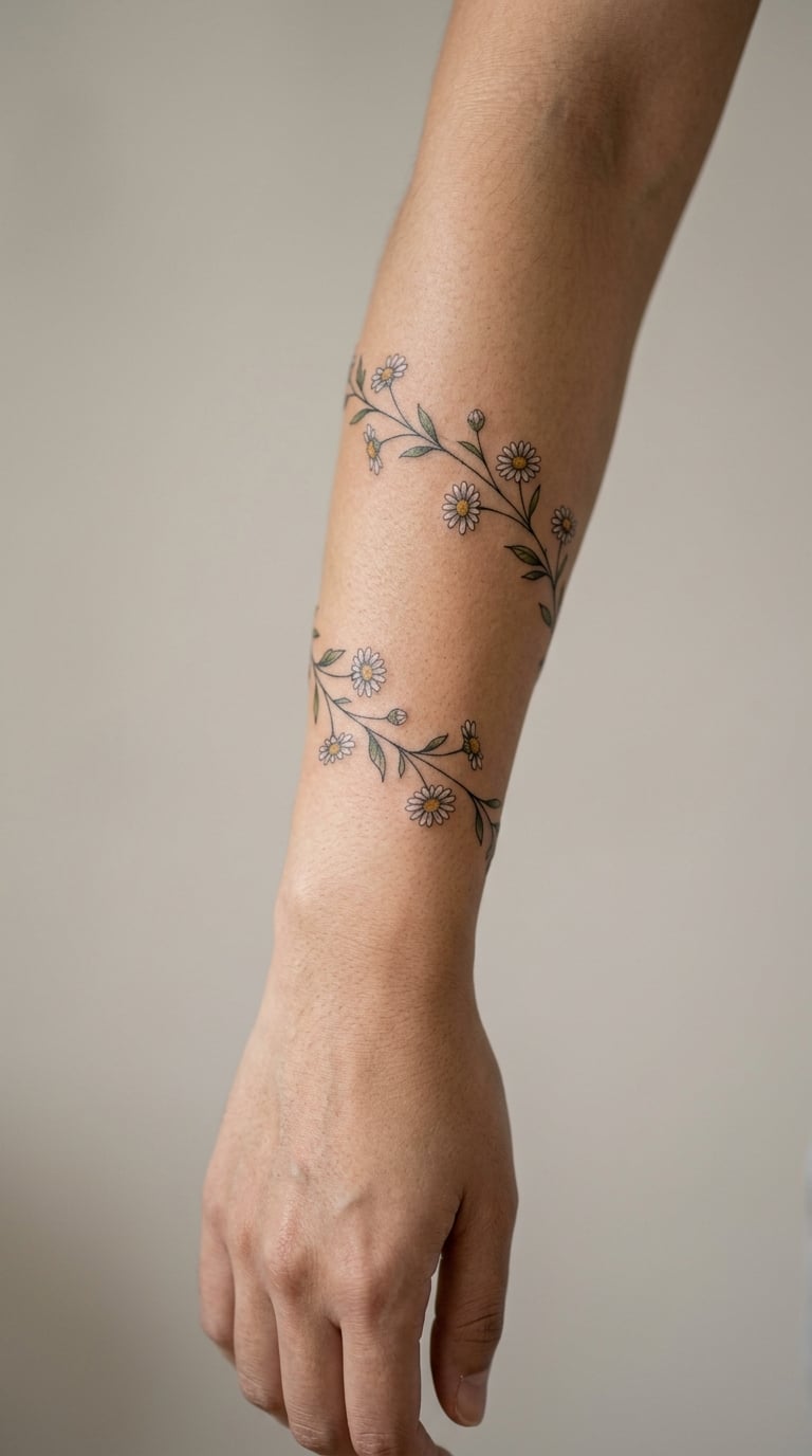 Fine-Line Daisy Vine Around the Arm