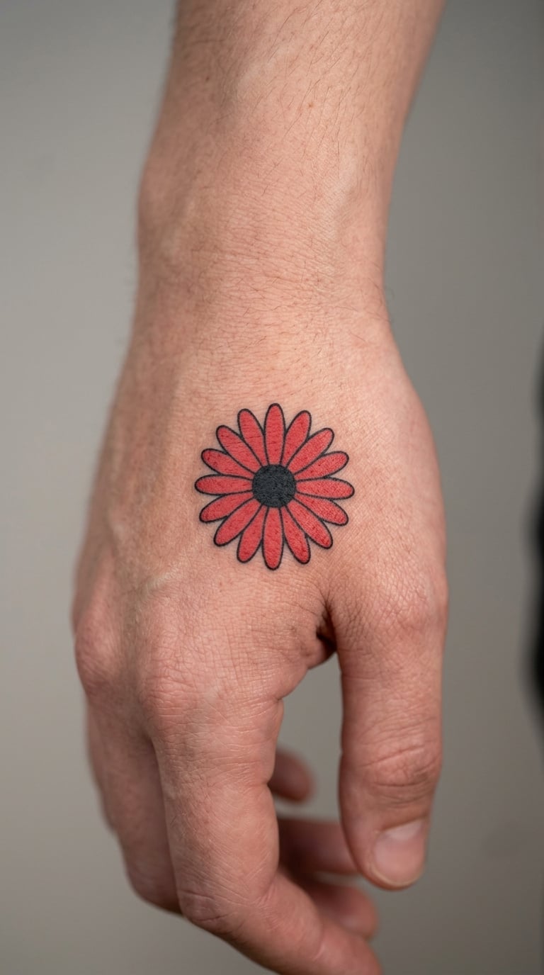 Red Ink Daisy on the Hand