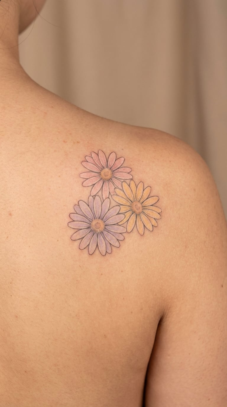 Pastel Daisy Trio on the Shoulder Blade