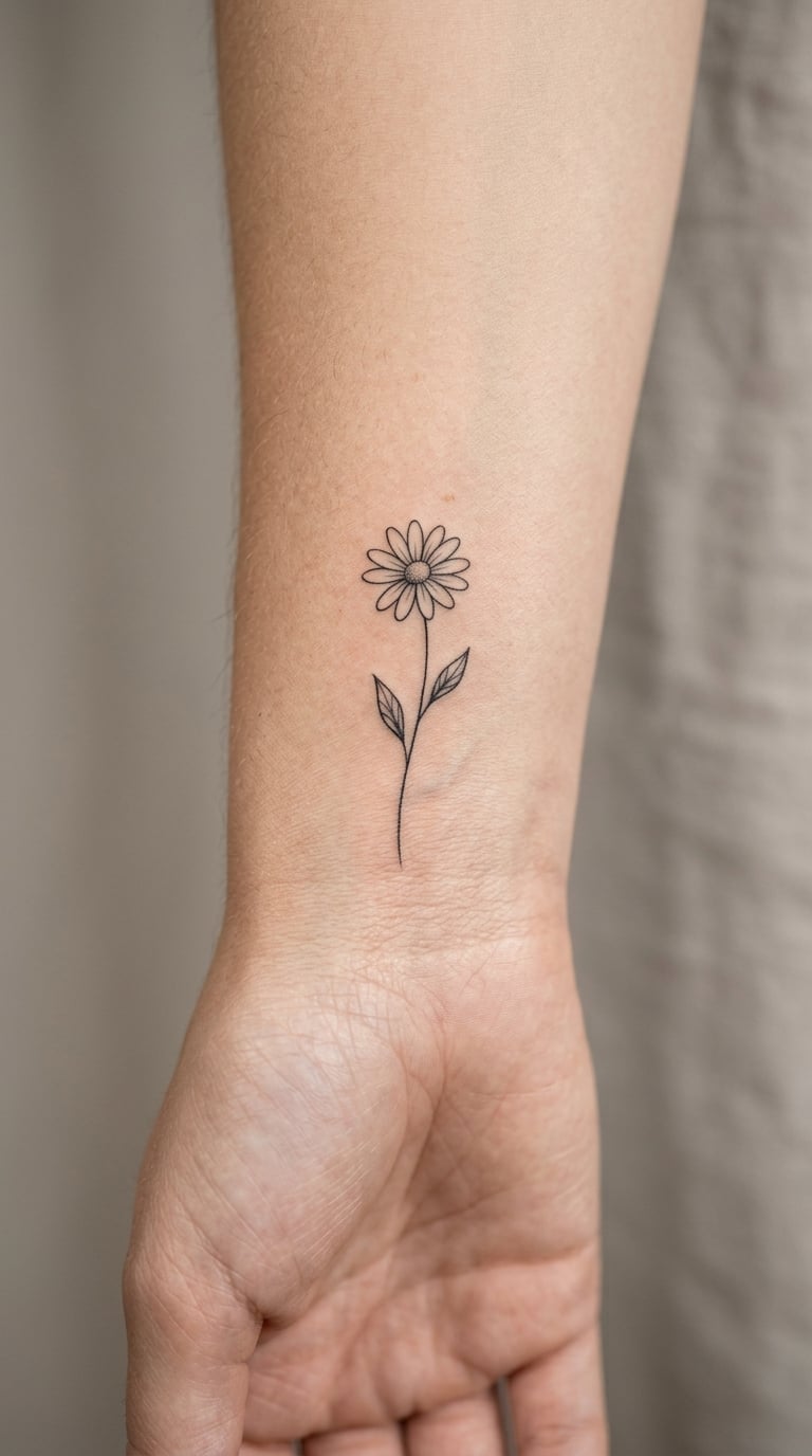 Fine-Line Daisy Sprig on the Wrist